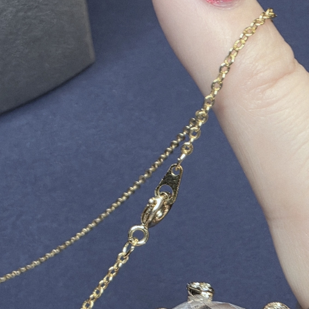 Gold-Tone Pear-Cut Crystal Pendant Necklace on Delicate Chain 339 - Picture 5 of 9